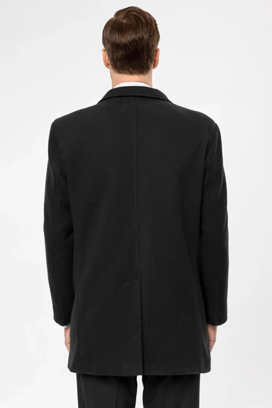 Süvari Slim Fit Yünlü Sivri Yaka Antrasit Erkek Kaban - 8