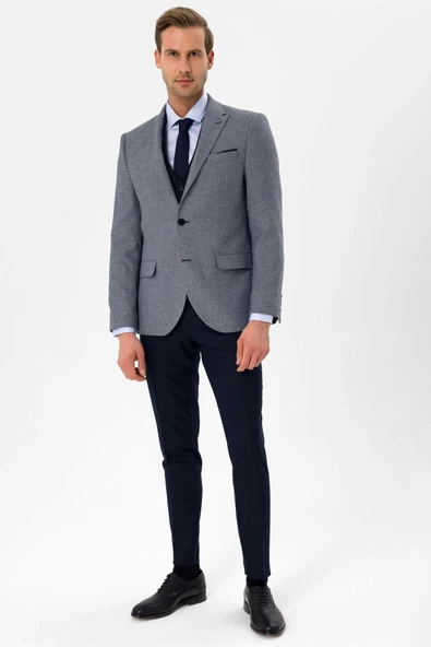 Süvari Dar Kesim 6 Drop Kendinden Kombinli Lacivert Takım Elbise - Resim 6