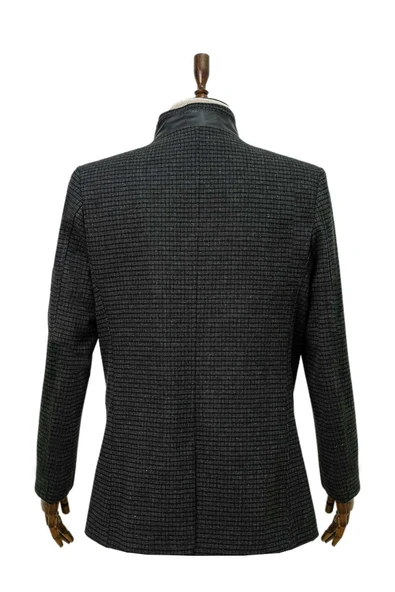 Süvari Rahat Kalıp Hakim Yaka Kareli Yünlü Siyah Kaban - 3