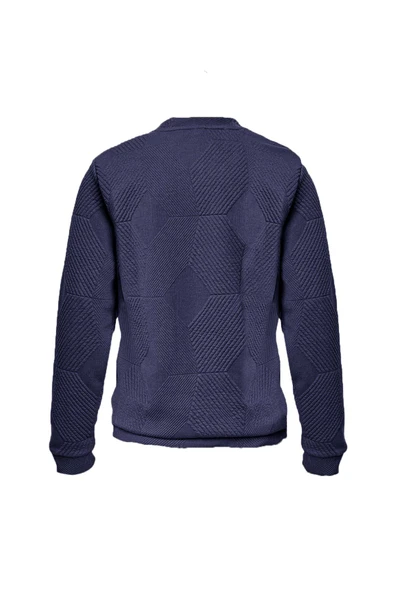 Süvari Bol Kesim O Yaka Kapitone Etnik Desenli Lacivert Sweatshirt - 4