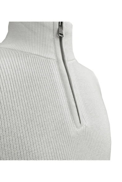 Süvari Dik Yaka Yarım Fermuarlı Beyaz Örgü Triko - 2