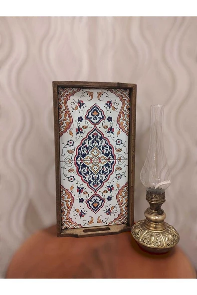 Saraylı Altın Çini Ahşap Fırınlanmış Kuru Kayın Çinili Sunum Tepsi 20x40 Cm - 8