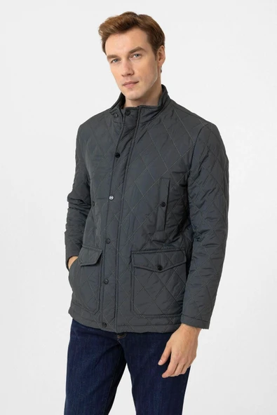 Süvari Slim Fit Yeşil Kapitone Hakim Yaka Erkek Mont - 4