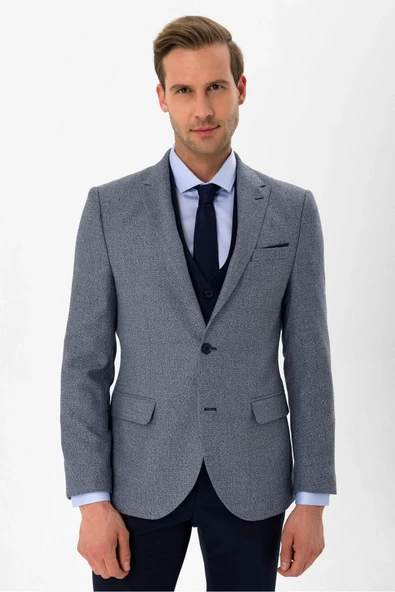 Süvari Dar Kesim 6 Drop Kendinden Kombinli Lacivert Takım Elbise - Resim 3