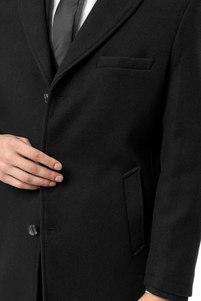 Süvari Slim Fit Yünlü Sivri Yaka Antrasit Erkek Kaban - 6