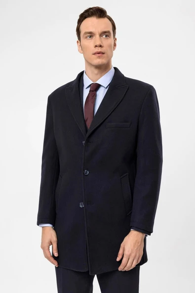 Süvari Slim Fit Yünlü Sivri Yaka Antrasit Erkek Kaban - 9