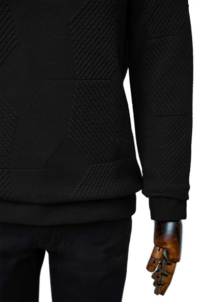 Süvari Bol Kesim O Yaka Kapitone Etnik Desenli Lacivert Sweatshirt - 11