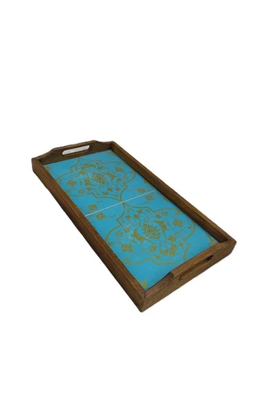 Saraylı Altın Çini Ahşap Fırınlanmış Kuru Kayın Çinili Sunum Tepsi 20x40 Cm - 5