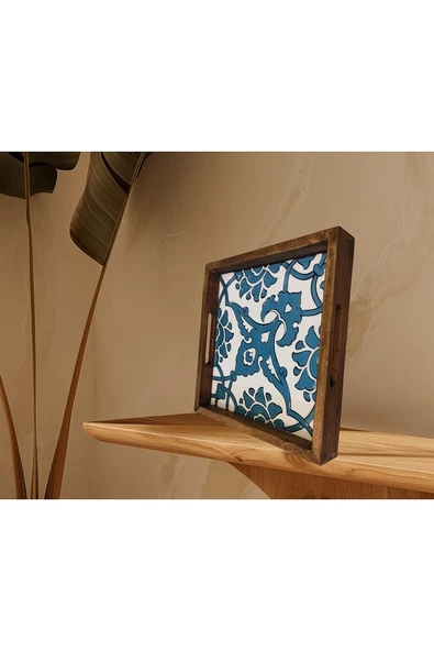 20 X 20 Cm Nihale Çini Mia-83t Ahşap Fırınlanmış Kuru Kayın Çinili Sunum Tepsisi - 4