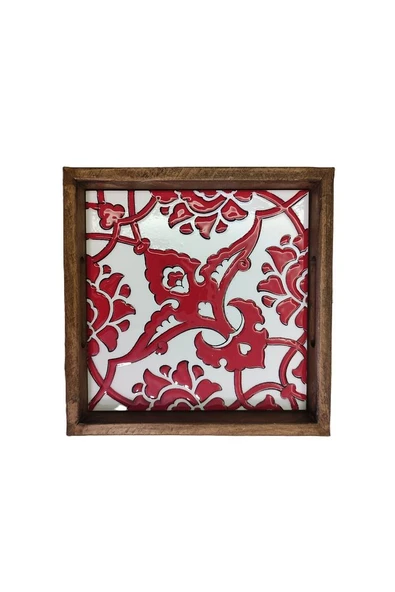 20 X 20 Cm Nihale Çini Mia-83t Ahşap Fırınlanmış Kuru Kayın Çinili Sunum Tepsisi - 6