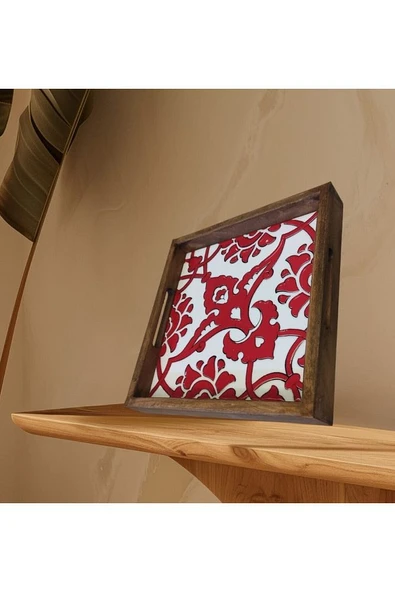 20 X 20 Cm Nihale Çini Mia-83t Ahşap Fırınlanmış Kuru Kayın Çinili Sunum Tepsisi - 9