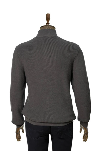 Süvari Dik Yaka Yarım Fermuarlı Beyaz Örgü Triko - 6