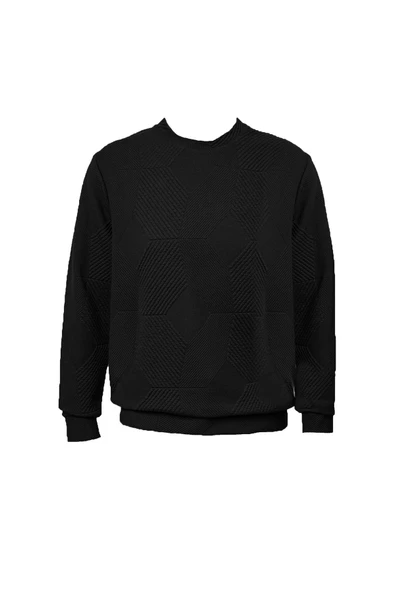 Süvari Bol Kesim O Yaka Kapitone Etnik Desenli Lacivert Sweatshirt - 9