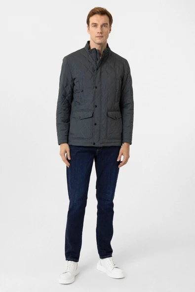 Süvari Slim Fit Yeşil Kapitone Hakim Yaka Erkek Mont - 2