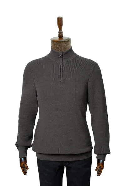 Süvari Dik Yaka Yarım Fermuarlı Beyaz Örgü Triko - 3