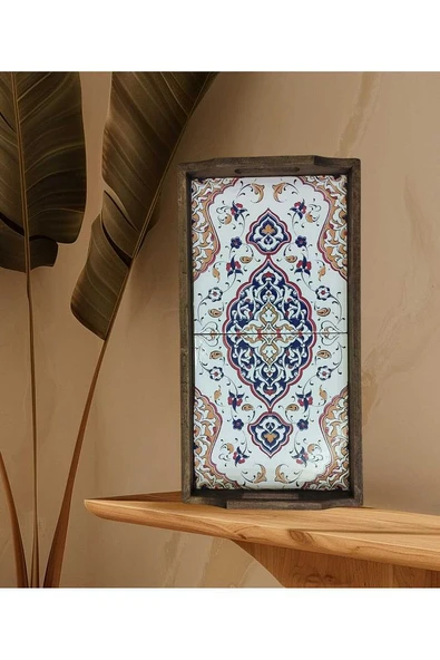 Saraylı Altın Çini Ahşap Fırınlanmış Kuru Kayın Çinili Sunum Tepsi 20x40 Cm - 10
