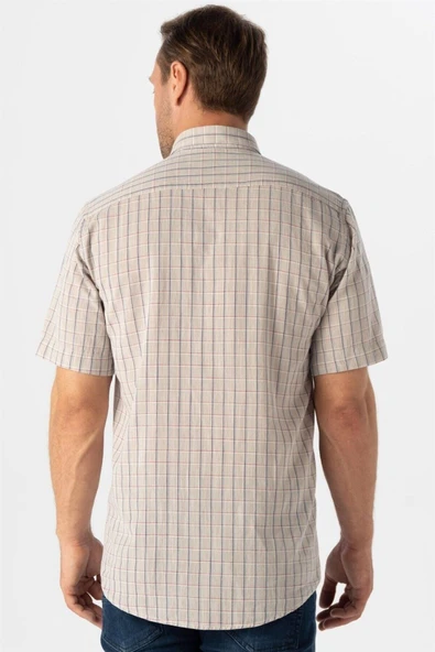 Süvari Bol Kesim Desenli Mavi Kısa Kollu Erkek Gömlek - Resim 11