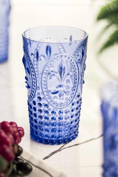 Akrilik Mavi 6'lı Uzun Bardak & Su Meşrubat Bardağı 750 ml ( Büyük Boy & Cam Değildir ) - 2