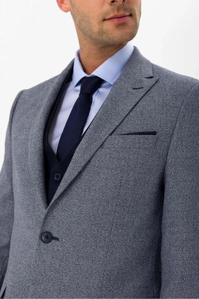 Süvari Dar Kesim 6 Drop Kendinden Kombinli Lacivert Takım Elbise - Resim 2