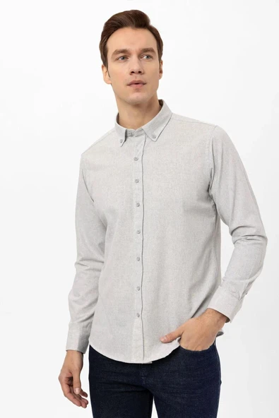 Süvari Bol Kesim Cepli Bej Düz Flanel Kışlık Erkek Gömlek - 5