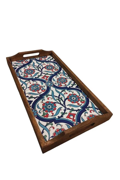 20 X 40 Cm Çini Mia-1020 Ahşap Fırınlanmış Kuru Kayın Çinili Sunum Tepsi - 10