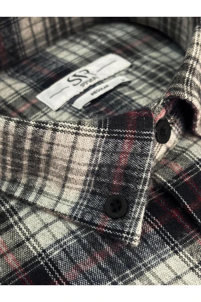 Süvari Bol Kesim Cepli Kırmızı Ekose Flanel Kışlık Gömlek - 2