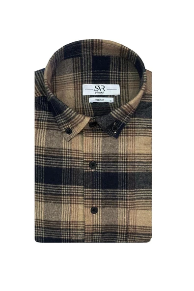 Süvari Bol Kesim Cepli Kırmızı Ekose Flanel Kışlık Gömlek - 7