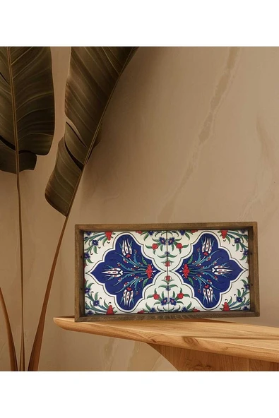 20 X 40 Cm Çini Mia-1020 Ahşap Fırınlanmış Kuru Kayın Çinili Sunum Tepsi - 8