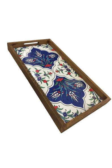 20 X 40 Cm Çini Mia-1020 Ahşap Fırınlanmış Kuru Kayın Çinili Sunum Tepsi - 6