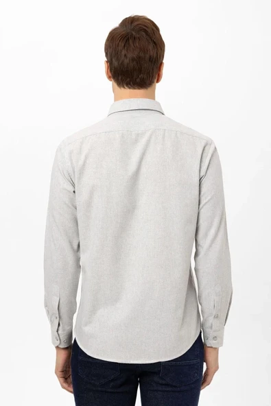 Süvari Bol Kesim Cepli Bej Düz Flanel Kışlık Erkek Gömlek - 10