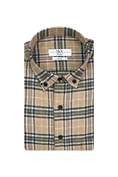 Süvari Bol Kesim Cepli Kırmızı Ekose Flanel Kışlık Gömlek - 11