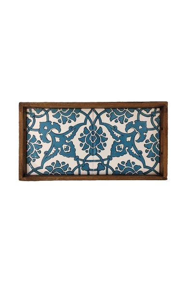 20 X 40 Cm Çini Mia-1020 Ahşap Fırınlanmış Kuru Kayın Çinili Sunum Tepsi - 4