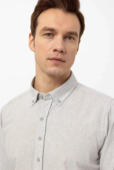 Süvari Bol Kesim Cepli Bej Düz Flanel Kışlık Erkek Gömlek - 8