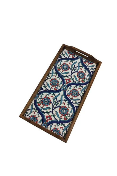 20 X 40 Cm Çini Mia-1020 Ahşap Fırınlanmış Kuru Kayın Çinili Sunum Tepsi - 11
