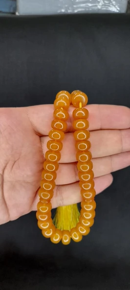 Sıkma Çubuk Kehribar Tesbih Basık Kesim/model Sarı Renk T-309 - Resim 2