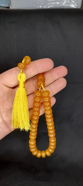 Sıkma Çubuk Kehribar Tesbih Basık Kesim/model Sarı Renk T-309 - Resim 3