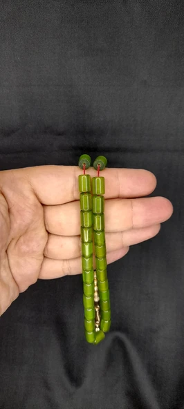 Sıkma Çubuk Kehribar Tesbih Fıçı Kesim Yeşil Renk T-307 - Resim 2
