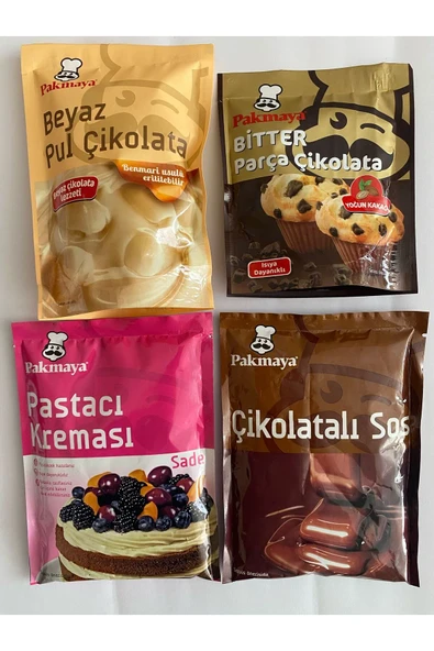 Pakmaya Pastacı Kreması Sade 147 gr Beyaz Çikolata 100 gr Çikolatalı Sos 125 Bitter Çikolata 70 Gr