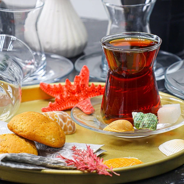 Paşabahçe İrem Çay Bardağı Takmı 6 Kişilik Bardak Tabak Seti 132 CC 96354