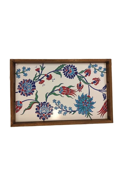 Tepsi 25 x 40 cm Çini MiA-DS Ahşap Fırınlanmış Kuru Kayın Çinili Sunum Tepsisi - 8