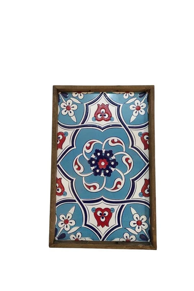 Tepsi 25 x 40 cm Çini MiA-DS Ahşap Fırınlanmış Kuru Kayın Çinili Sunum Tepsisi - 2