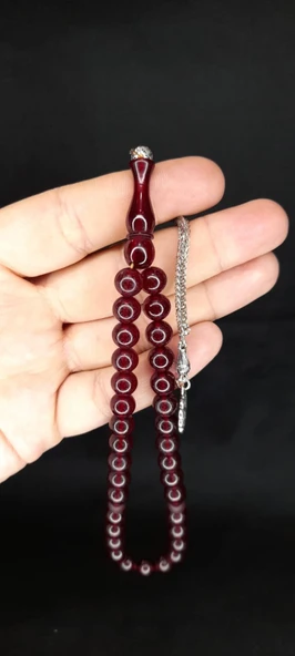 Çubuk Kehribar Tesbih Küre Kesim Bordo Renk T-363