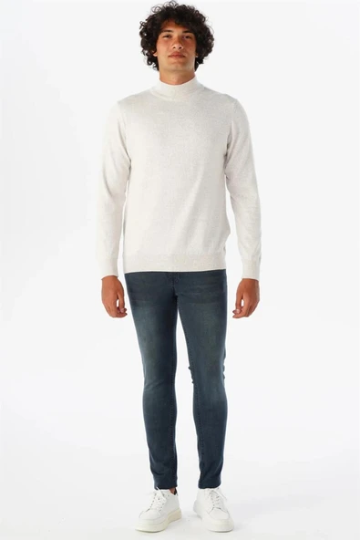 Süvari Rahat Kalıp Yarım Balıkçı Yünlü Ekru Triko - 5