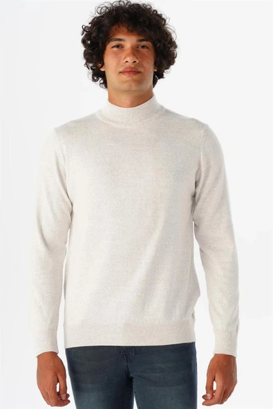 Süvari Rahat Kalıp Yarım Balıkçı Yünlü Ekru Triko - 2