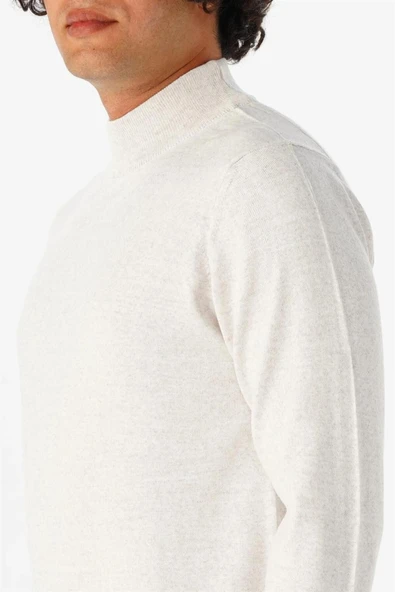Süvari Rahat Kalıp Yarım Balıkçı Yünlü Ekru Triko - 4