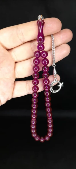 Çubuk Kehribar Tesbih Küre Kesim Mor Renk T-374