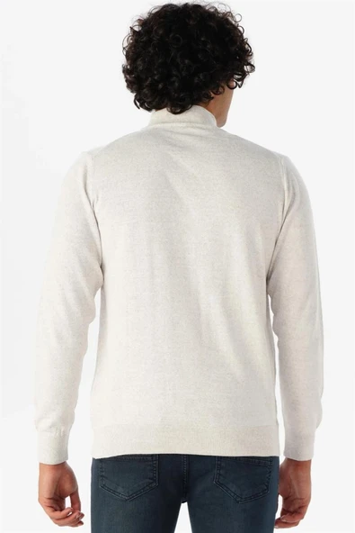 Süvari Rahat Kalıp Yarım Balıkçı Yünlü Ekru Triko - 3