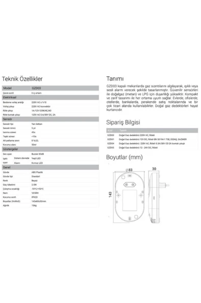GZD03 Doğalgaz Ve Lpg Gaz Dedektörü Tak Çalıştır (220V) 85 Db Ses Çıkışı 50 M2 Koruma Alanı - 6