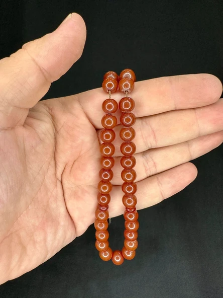 ÇUBUK KEHRİBAR TESBİH KAHVERENGİ RENK KÜRE KESİM 8 MM T-532 - 3