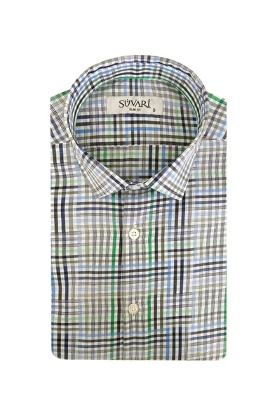 Süvari Dar Kesim Kırmızı Desenli Kısa Kol Erkek Gömlek - 3